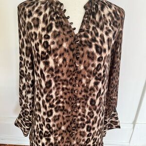 Rachel Zoe Brown and Cream Leopard Print Button-Front Top